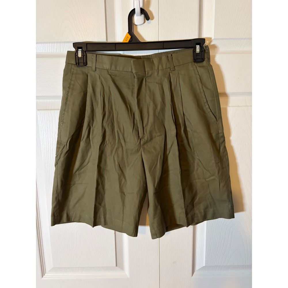 Hubbard Famous Easy Fit Slacks Men Pleated Short Olive Green Twill Vintage Style